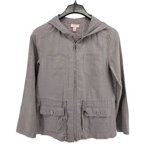 St. Tropez West Utility Jacket Women Medium Pre-Owned Jacket Gray 100% Linen